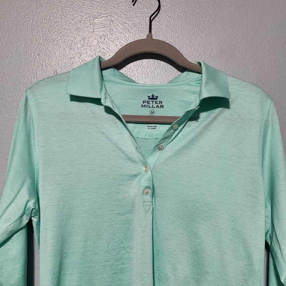 PETER MILLAR Long Sleeve Polo Shirt Womens Medium Mint Green Preppy Golf - Picture 3 of 7